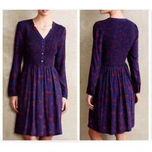 Anthropologie Maeve Women's XSmall Long Sleeve Smocked Heart Mini Dress